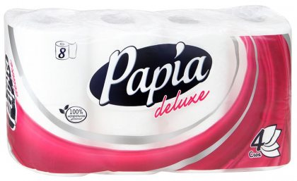 Papia туалетная бумага четырехслойная Deluxe 8шт Белая