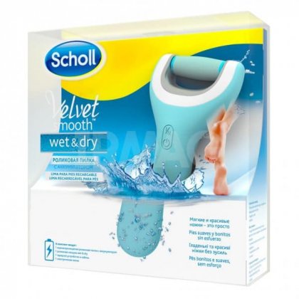 Scholl пилка для ног роликовая Velvet Smooth Wet&Dry с жесткой насадкой с аккумулятором Scholl пилка для ног роликовая Velvet Smooth Wet&Dry с жесткой насадкой с аккумулятором