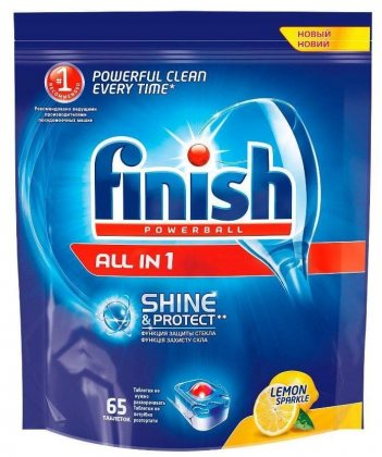 Finish таблетки для посудомоечной машины 65шт All in 1 Max Shine&Protect Лимон