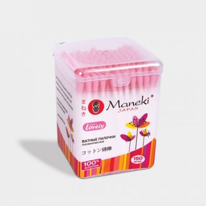 Maneki Lovely ватные палочки гигиенические розовые 150шт в пластиковой коробке