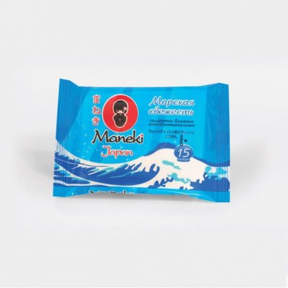 Maneki Kaiteki влажные салфетки антибактериальные Морская свежесть 15шт
