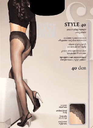 SiSi Колготки Style прозрачные с ажурными трусиками 40 den Nero (Черный) размер 5-XL