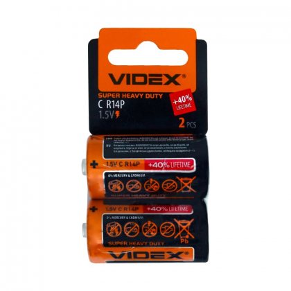Videx батарейка D R14P солевая 1,5v, цена за 1шт