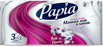 Papia туалетная бумага трехслойная 8шт Балийский Цветок