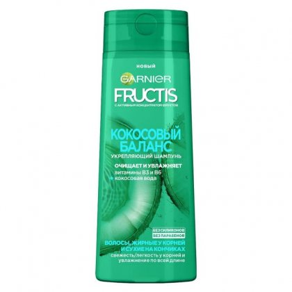 Fructis шампунь для волос женский 250мл Кокосовый баланс для жирных у корней и сухих на кончиках волос